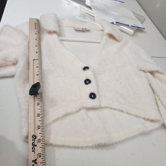 SO Sweater Womens Cropped Button-Up Cardigan Faux Fuzzy Knit Small White - Picture 5 of 12